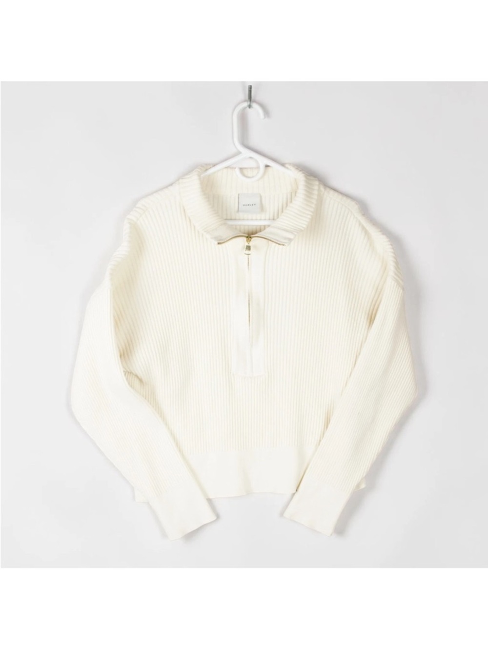 Varley Janie Ribbed Half Zip Knit Sweater women Sz X-Large Ivory STY# VAR01701